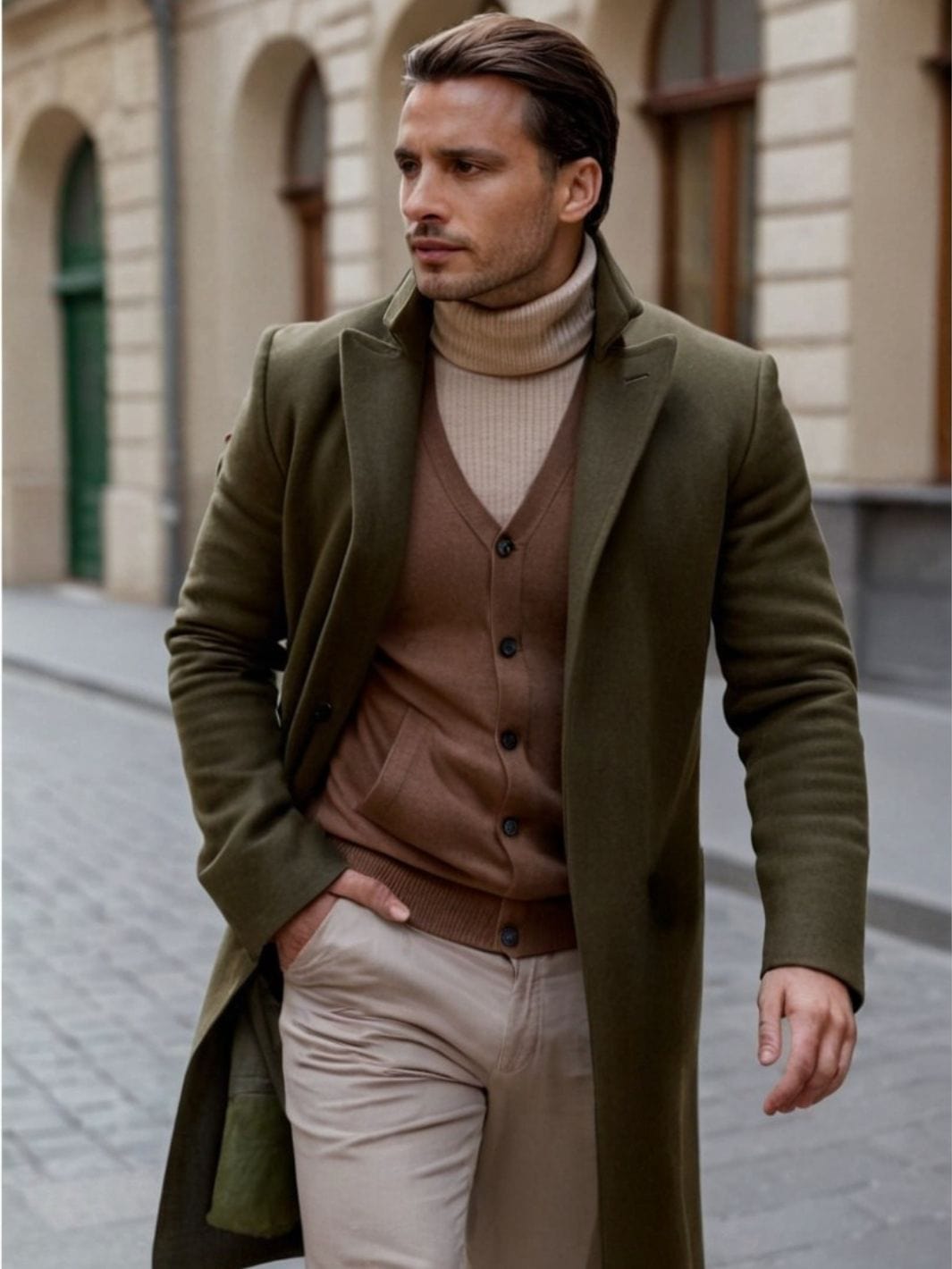 Homme portant une veste mi saison habillée en polyester couleur unie
