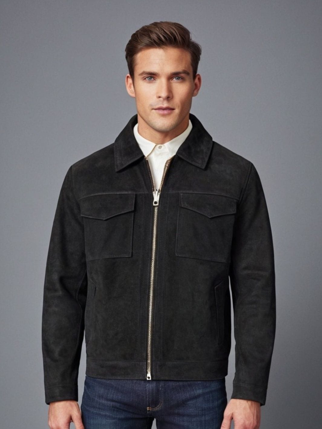 Veste motard daim homme