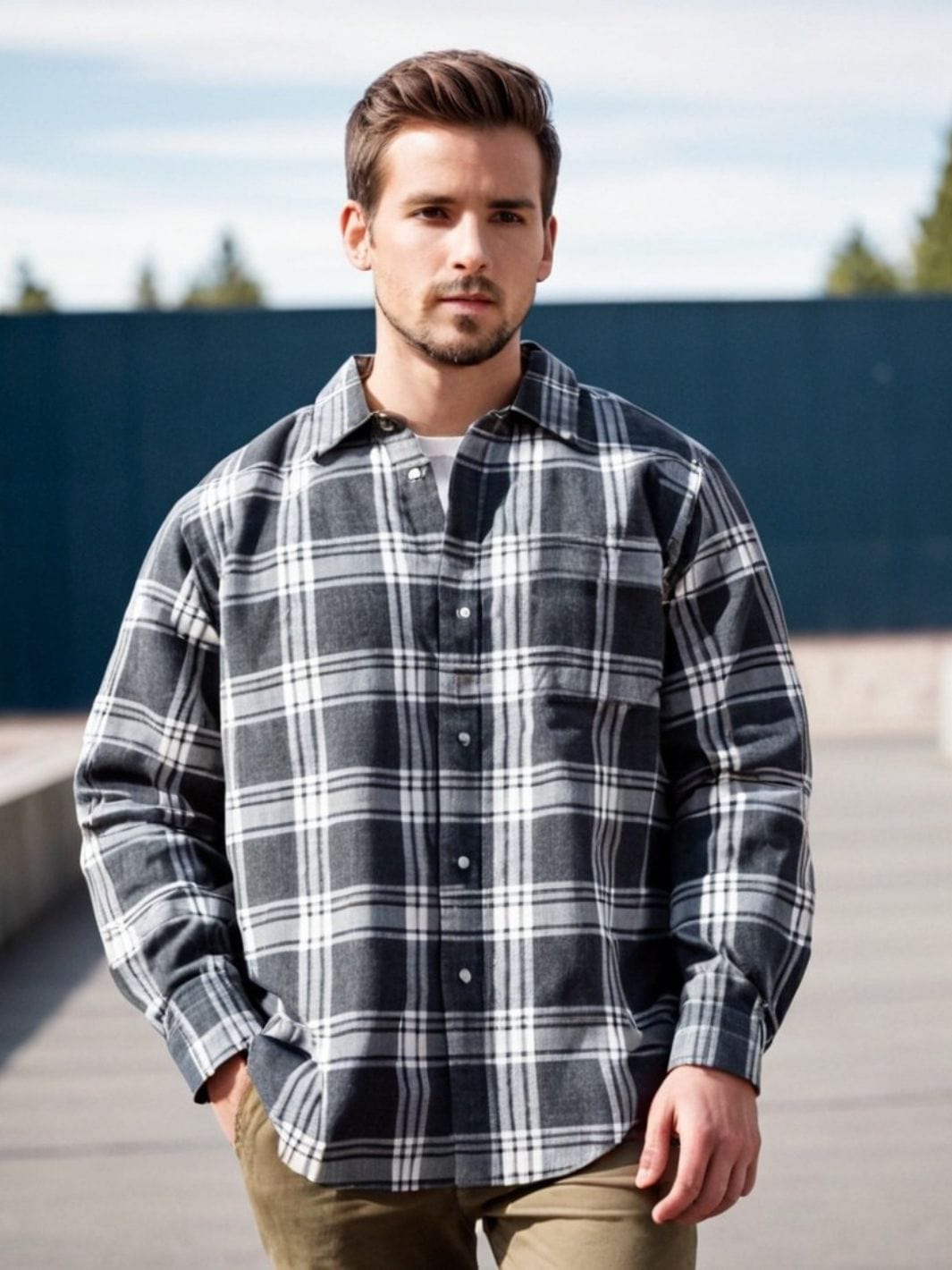 Homme portant dans la rue la Veste style bucheron homme