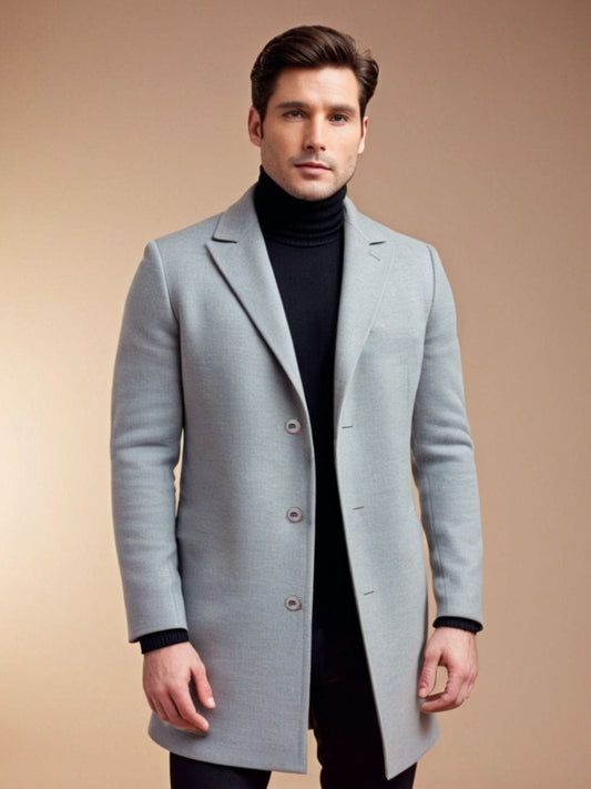 veste en laine grise homme col montant élégante