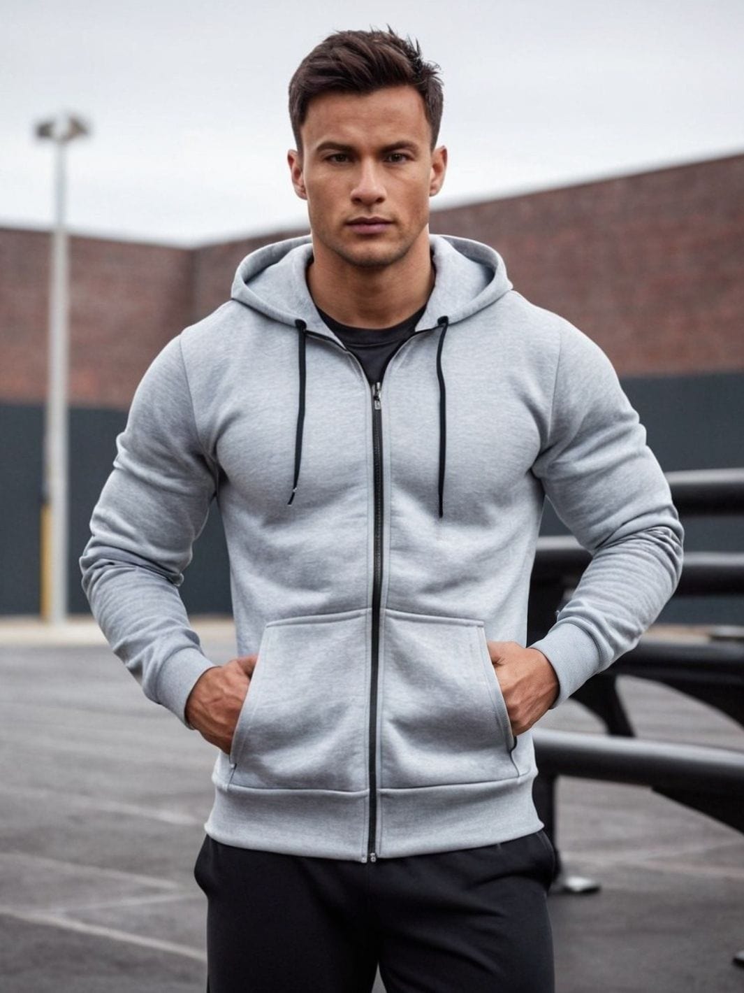 veste grise coton homme à capuche casual épaisse