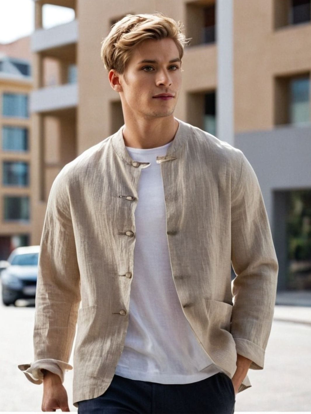 veste saharienne en lin homme beige élégante été