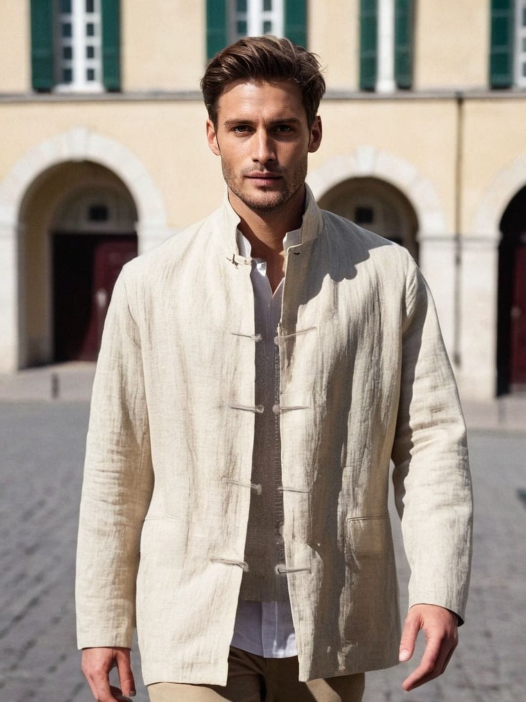veste saharienne en lin homme beige élégante été