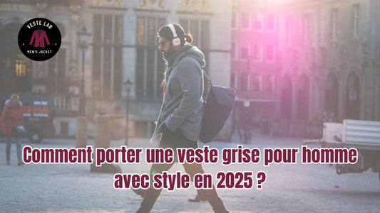 Homme portant une veste grise avec un look tendance et élégant en 2025