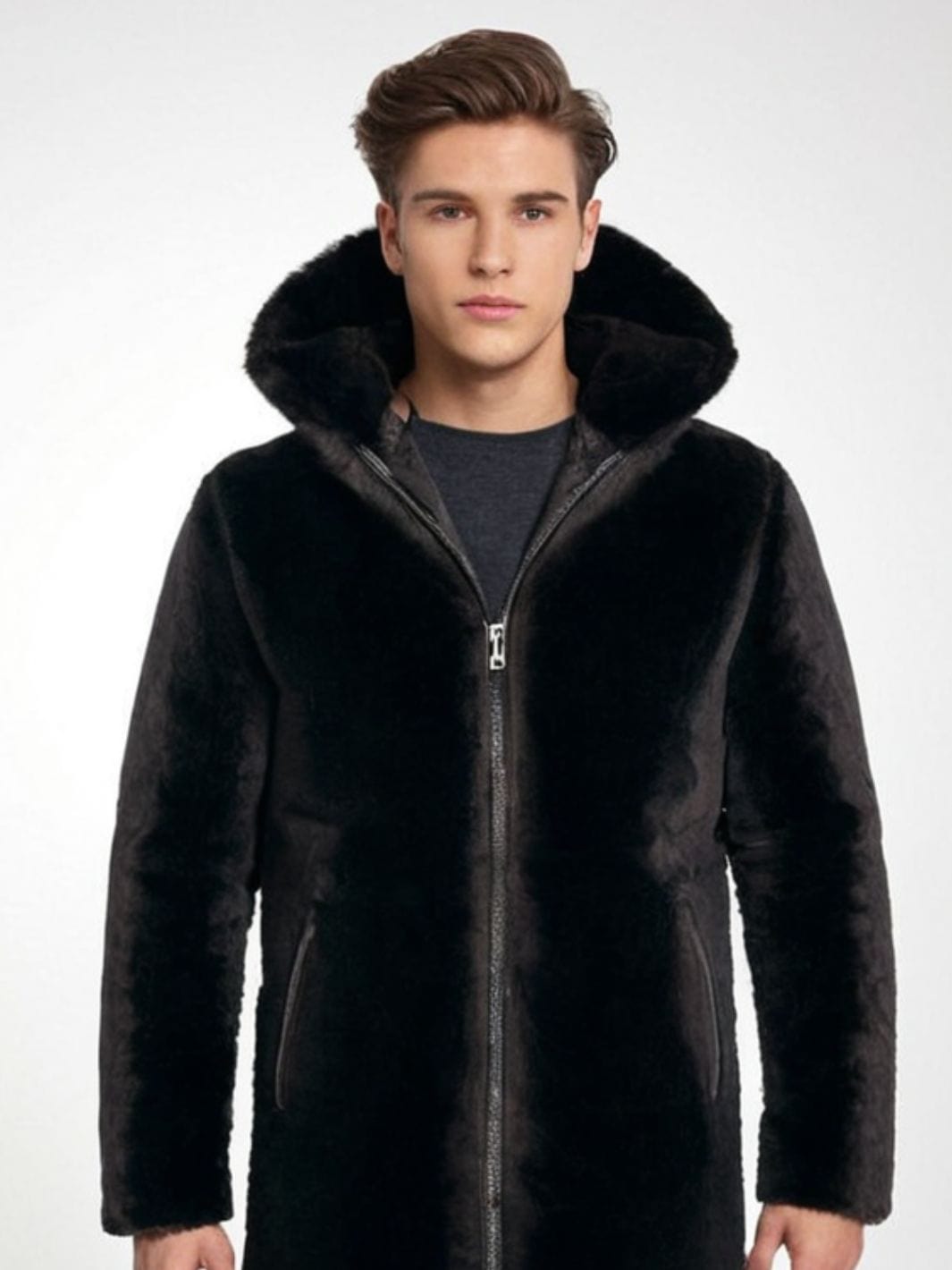 Veste capuche fourrure homme