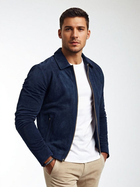Veste daim bleu homme – En coton imitation daim – Vestelab