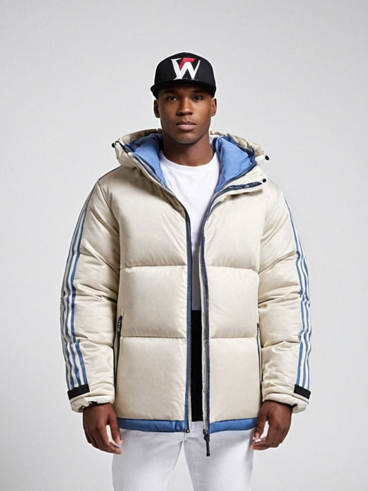 Veste hiver beige homme porté studio