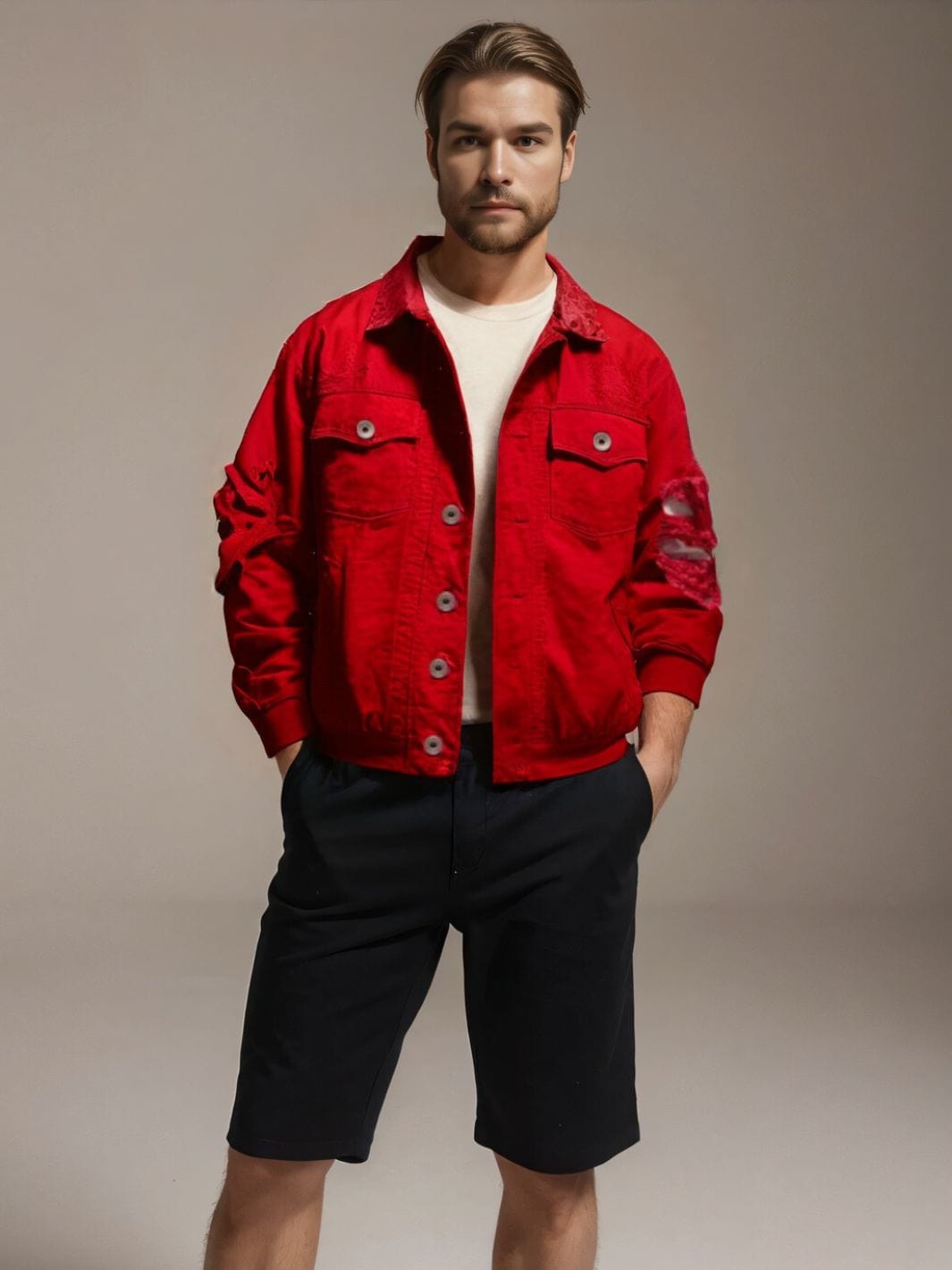 Veste en Jean Rouge Homme