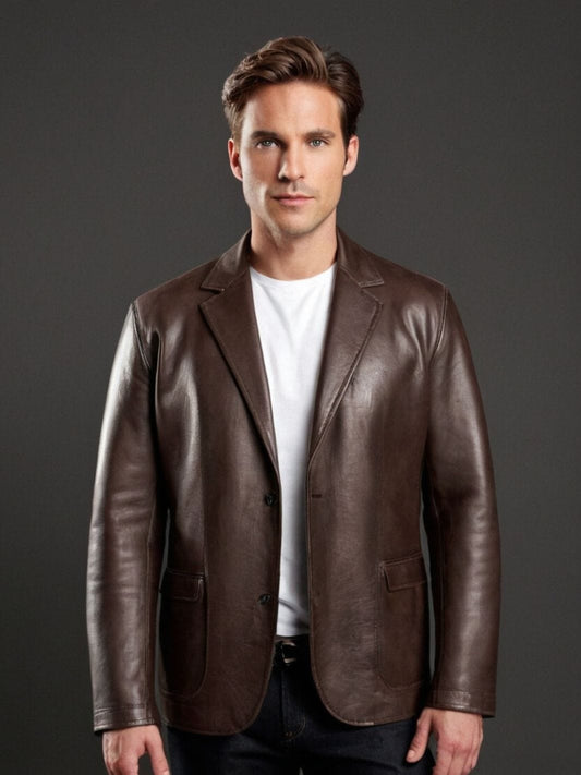 Veste en cuir marron Homme