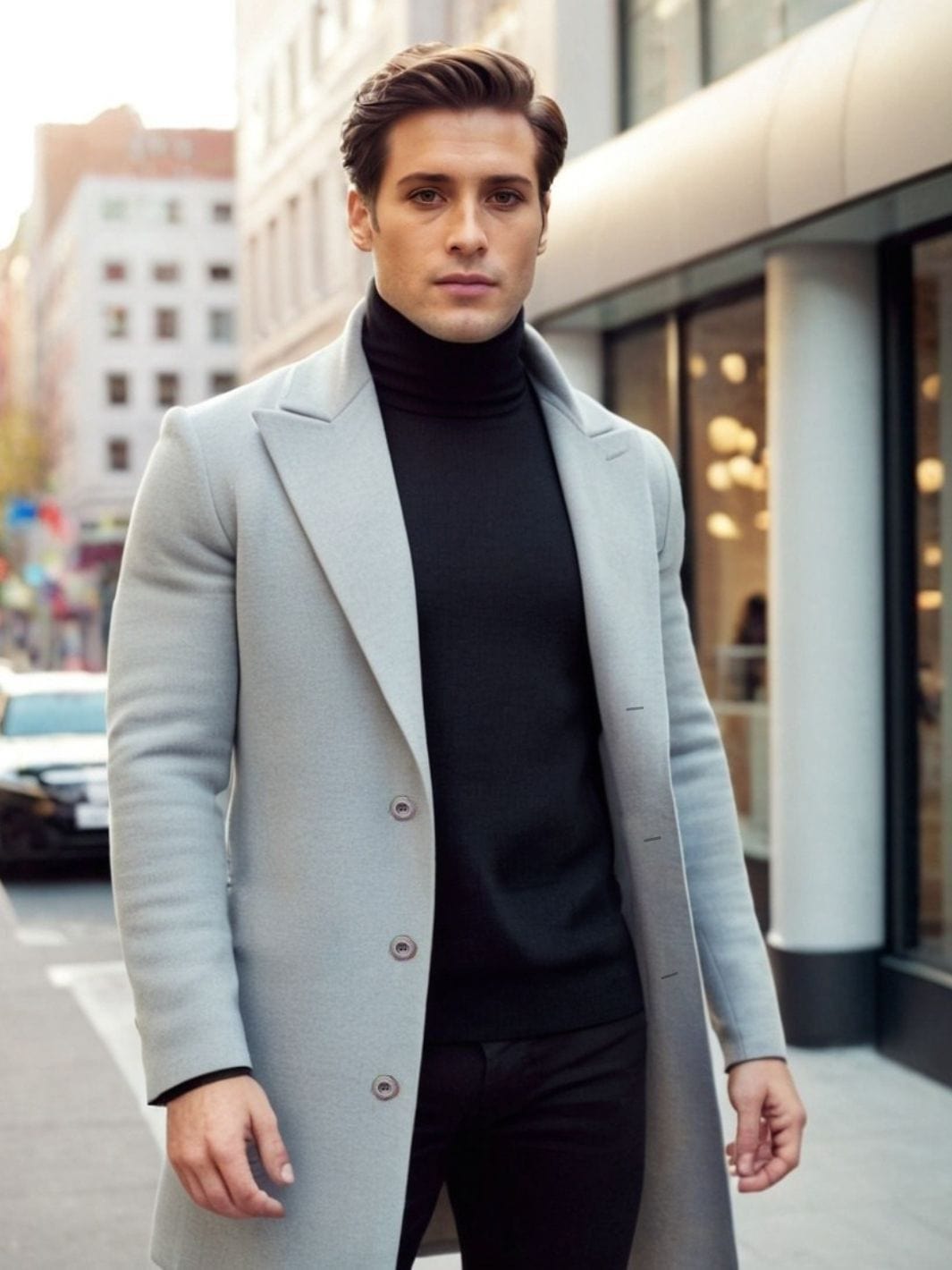 veste en laine grise homme col montant élégante